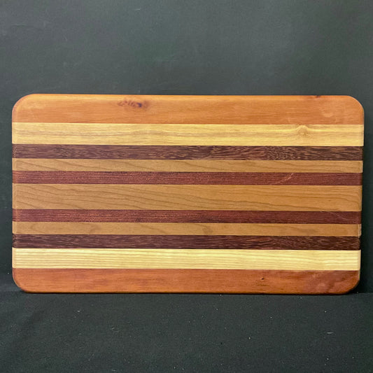 Inlaid Wood Cutting Board with Feet, mixed hardwoods
