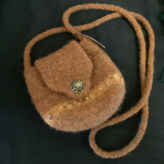 Rust Hand Felted Wool Crossbody Bag