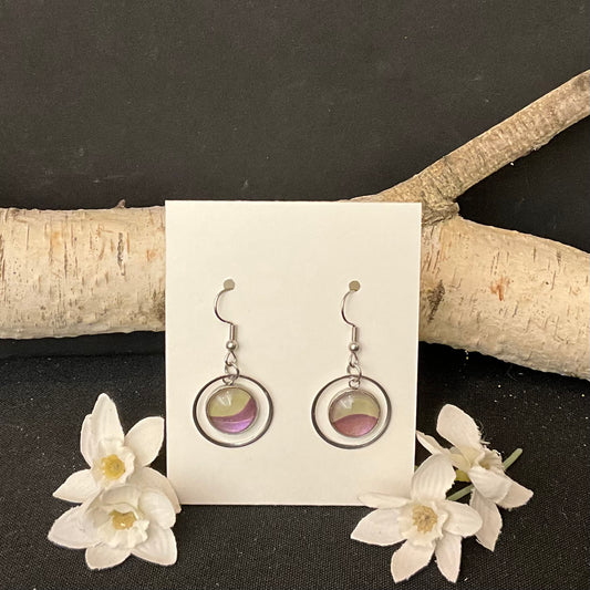 Silver Hoop Earrings with Small Purple Center