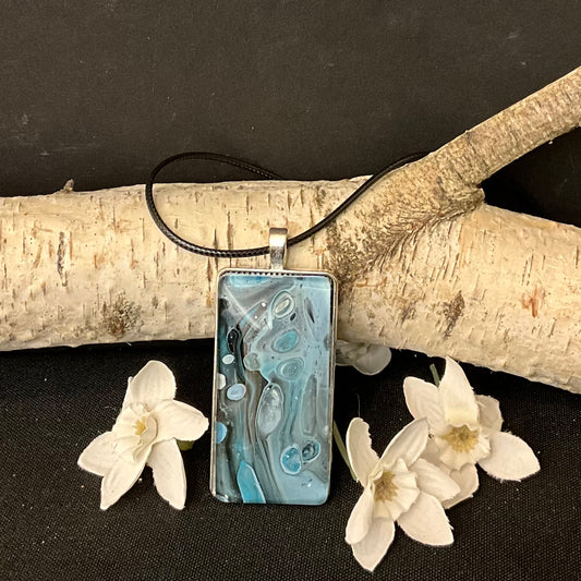 Blue and Black Rectangle Resin Necklace