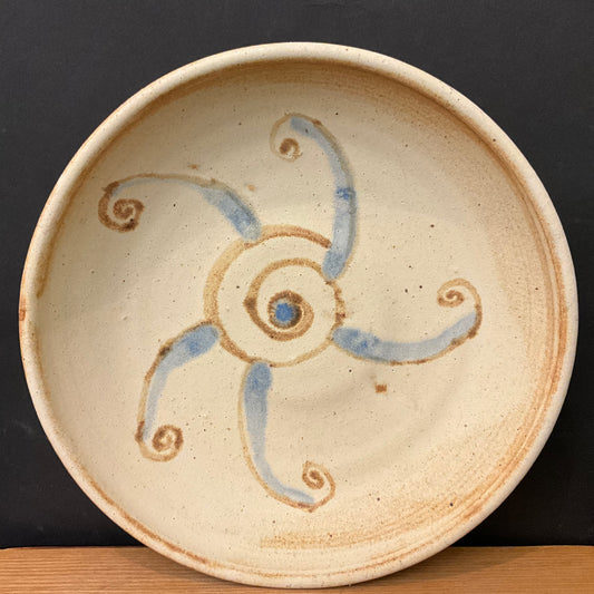 Deep Plate/ Low Bowl Tan with Blue Spirals