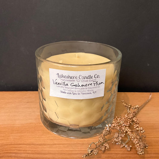 Beeswax Hex Glass Candle - Vanilla Cashmere Plum