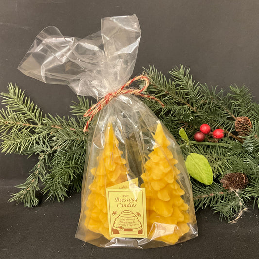 Christmas Gift Set Beeswax Candles, Two Large Trees