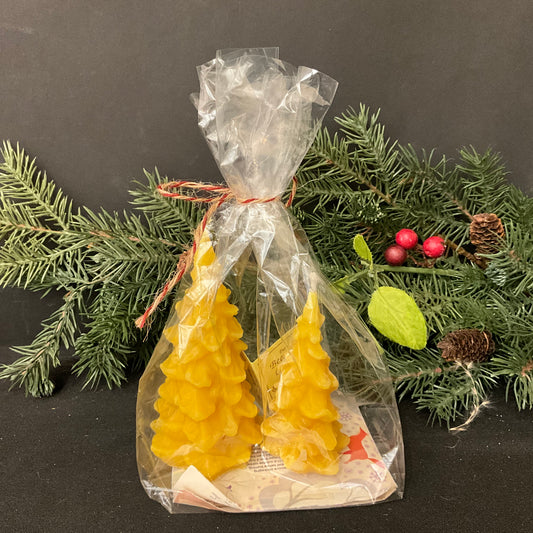 Christmas Gift Set Beeswax Candles, One Large Tree, One Small Tree