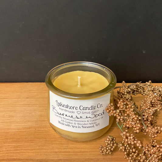 Beeswax Glass Jar Candle, Burmese Wood