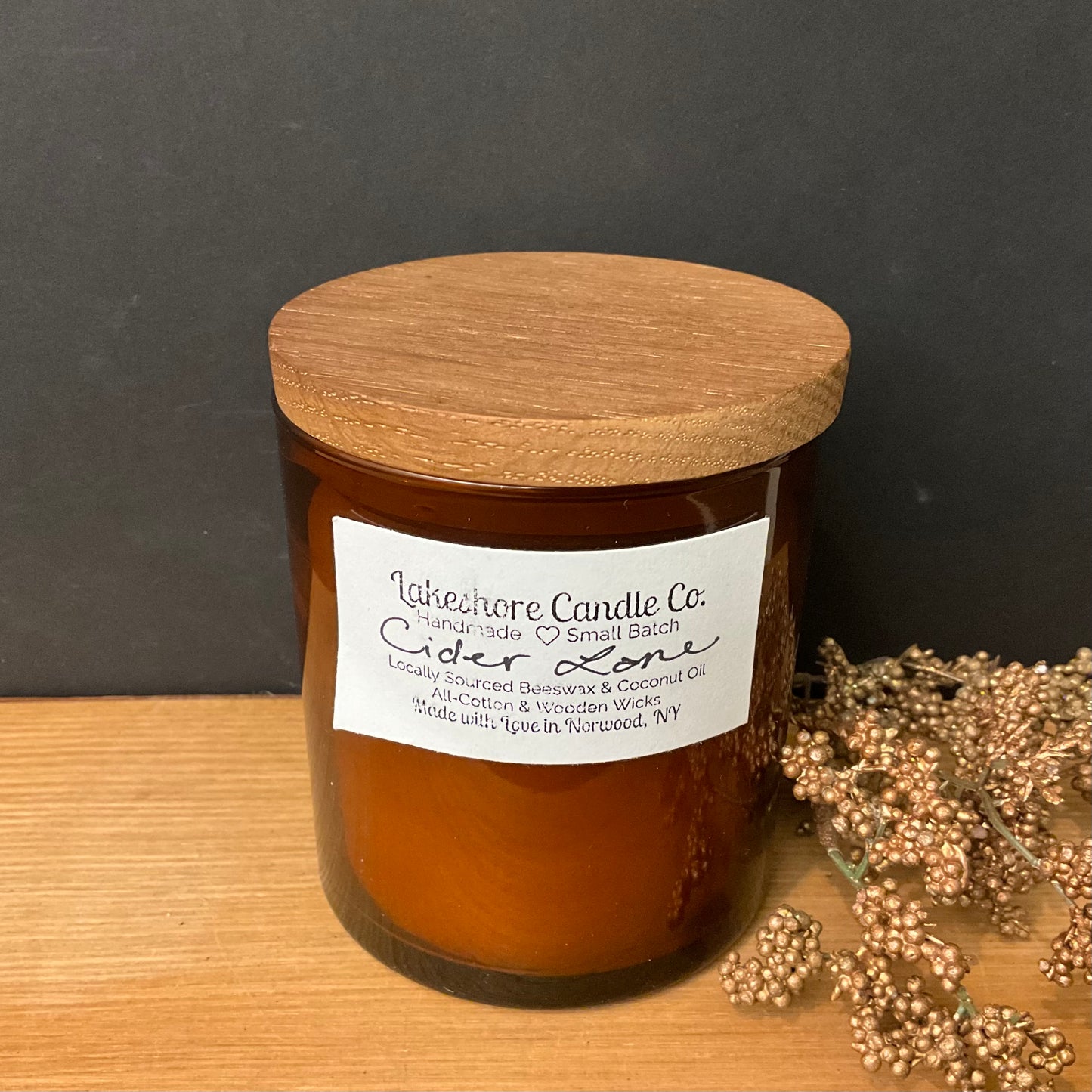 Cider Love Wood Lidded Beeswax Candle 8oz
