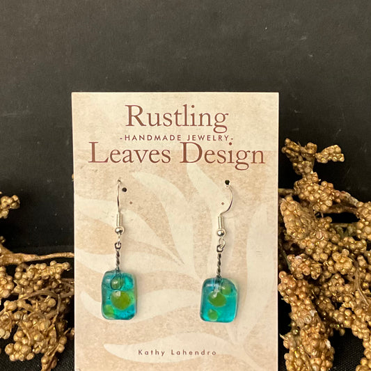 Aqua Green Fused Glass Earrings