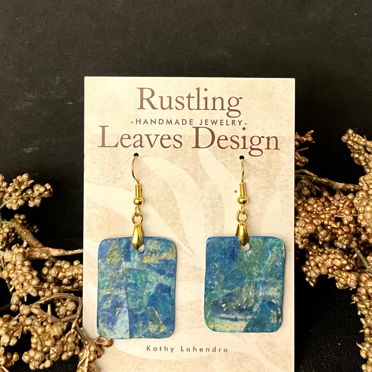 Abstract Rectangle Earrings in Blues & Greens
