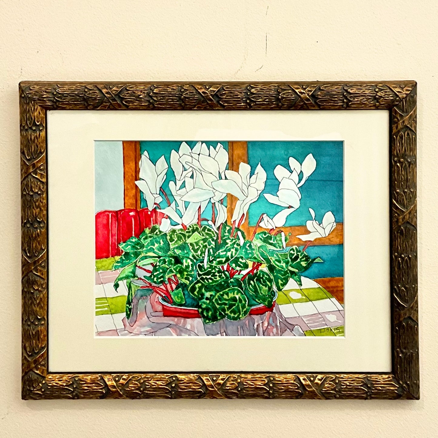 Cyclamen, Original Framed Watercolor Painting