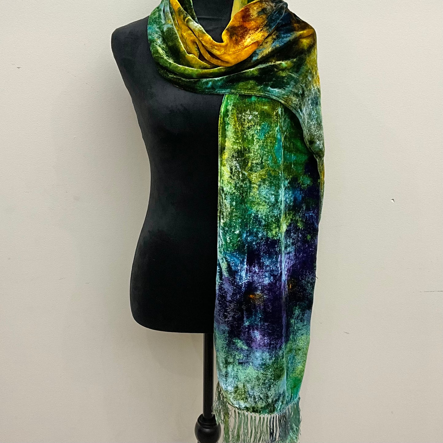 Ice Dyed Velvet Deep Blues, Lalique Colorway Large w/ fringe