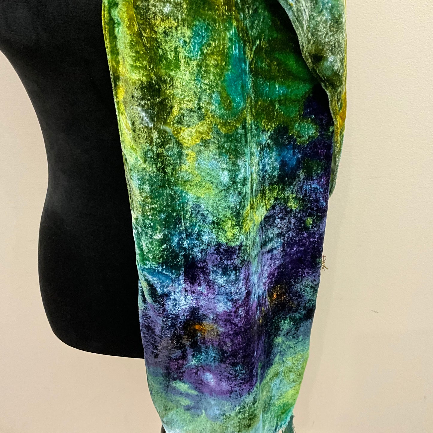 Ice Dyed Velvet Deep Blues, Lalique Colorway Large w/ fringe