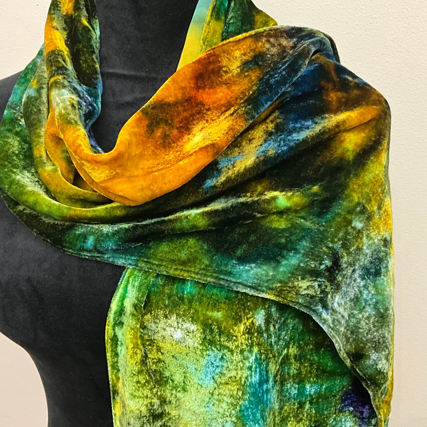 Ice Dyed Velvet Deep Blues, Lalique Colorway Large w/ fringe