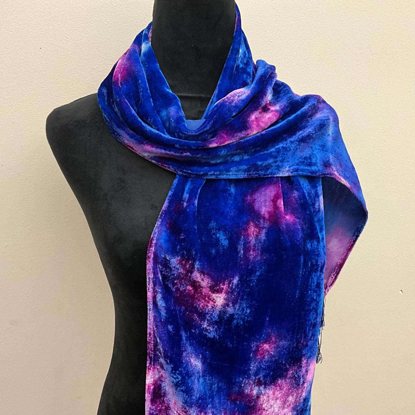small Ice Dyed Velvet, Periwinkle Colorway w/fringe