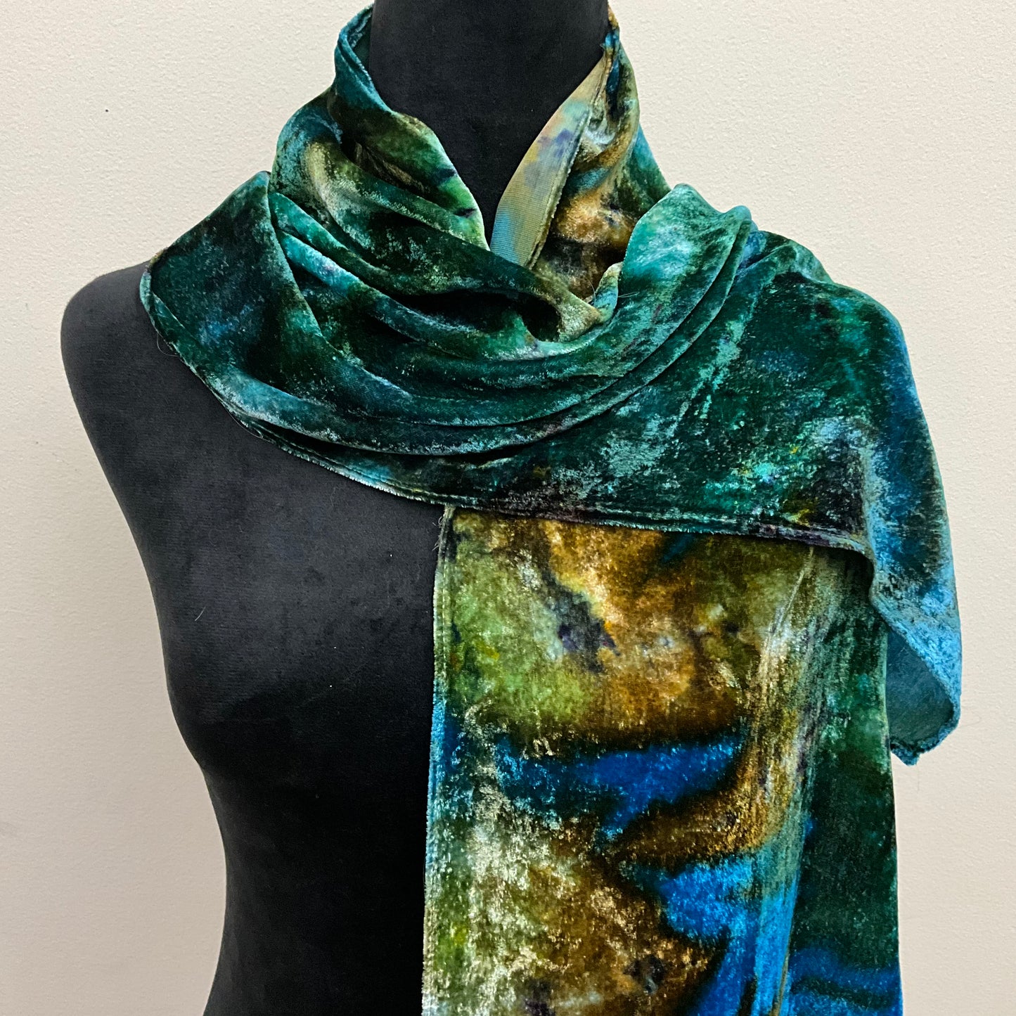 large Ice Dyed Velvet Scarf in Turquoise Colorway