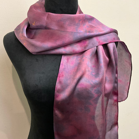 medium Ice Dyed Silk Satin Scarf - Black Cherry Colorway