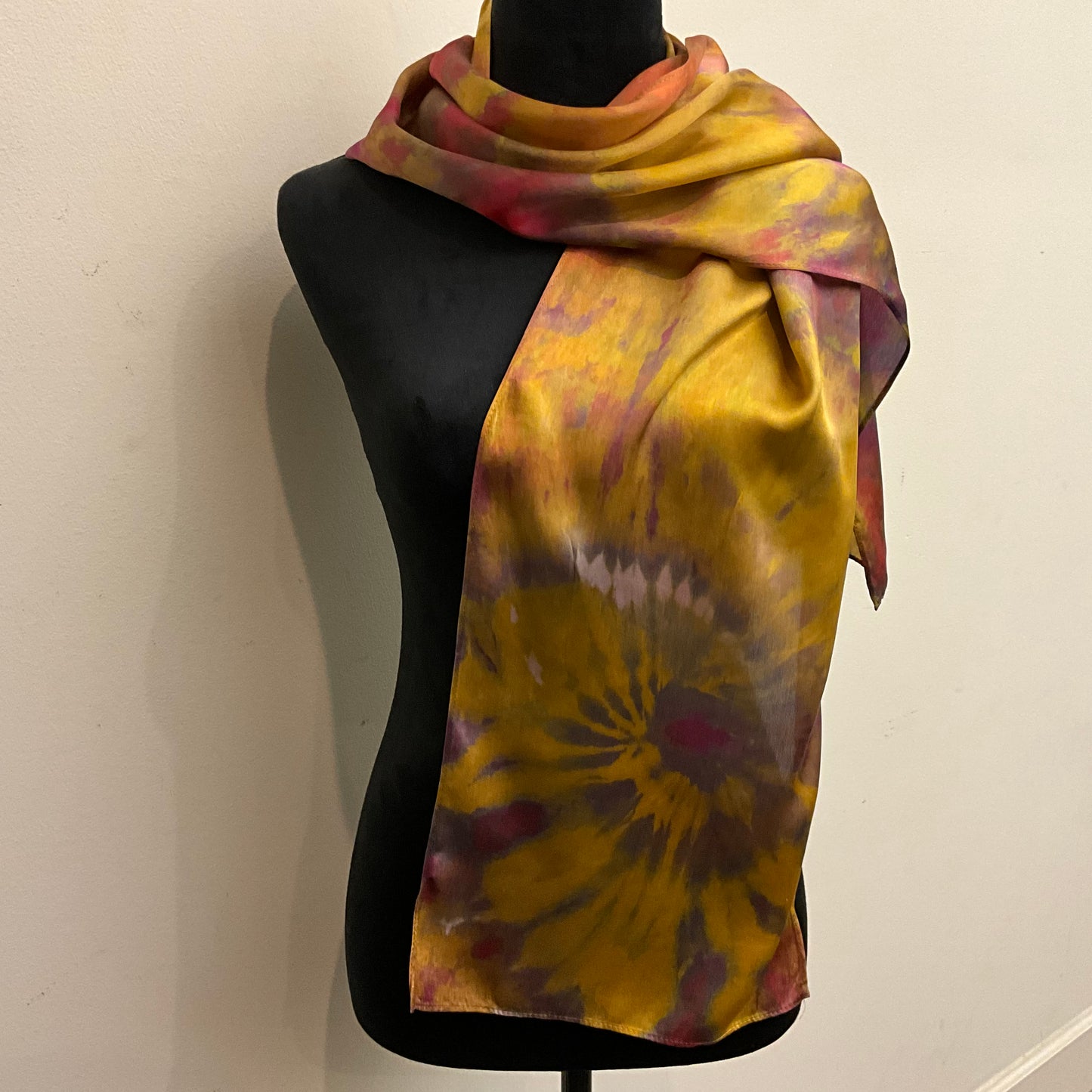 medium Ice Dyed Silk Satin Scarf - Ice Peacock Colorway