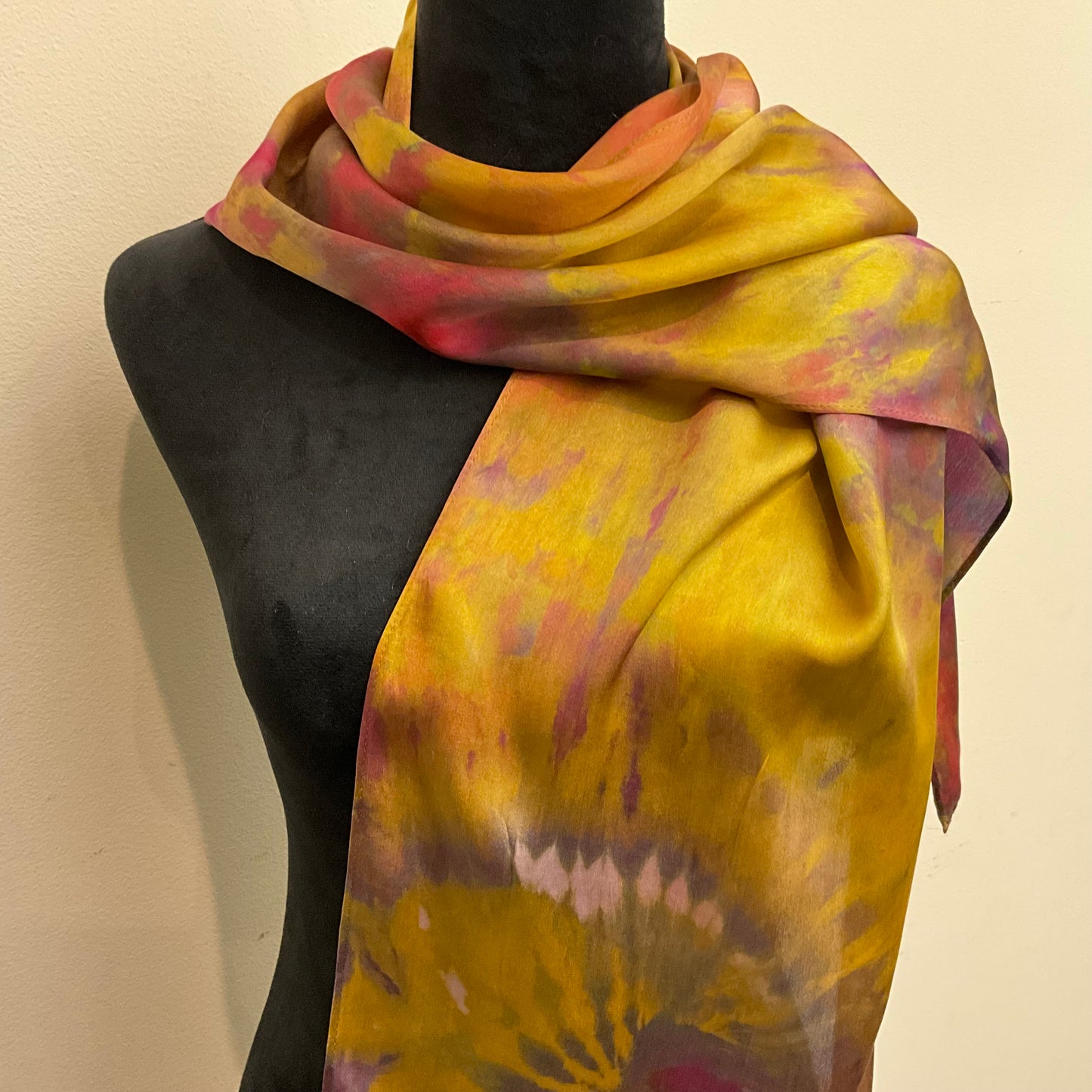 medium Ice Dyed Silk Satin Scarf - Ice Peacock Colorway