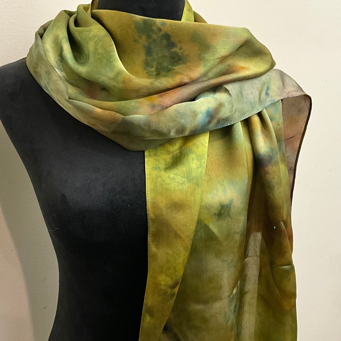 large Ice Dyed Silk Satin Scarf - Glimmering Forest Colorway