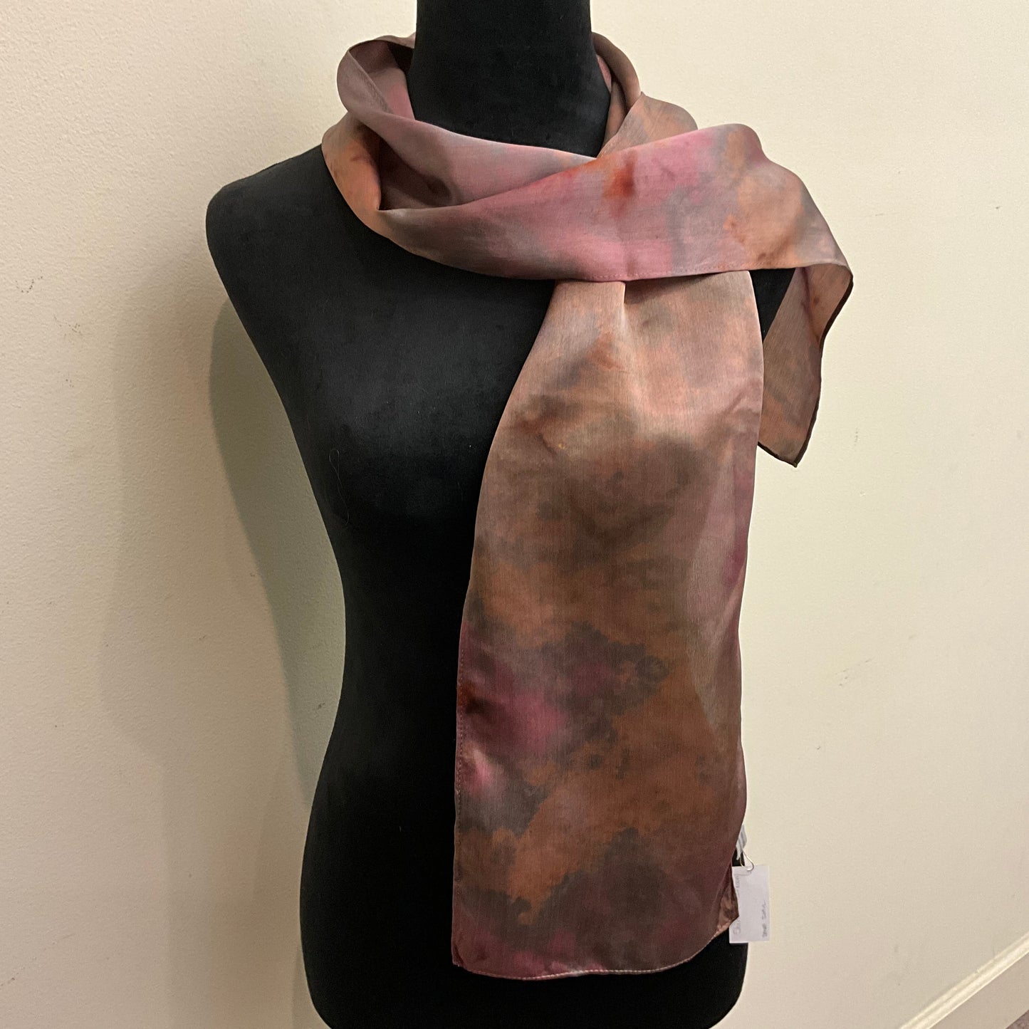 small Ice Dyed Silk Satin Scarf - Shiitake Mushroom