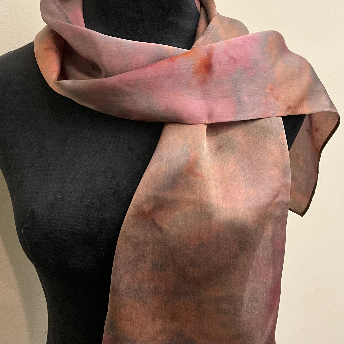 small Ice Dyed Silk Satin Scarf - Shiitake Mushroom