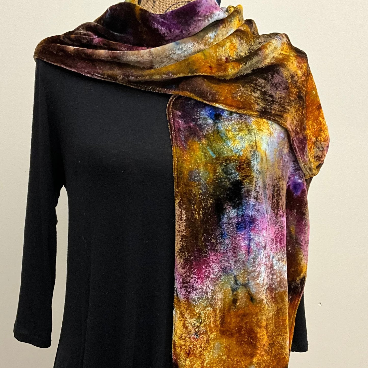 Ice Dyed Velvet, Autumn Blues Colorway Large - no fringe