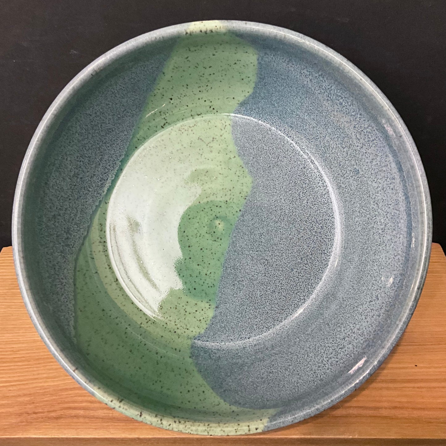 Oversized Salad Bowl with Speckled Celadon & Blue