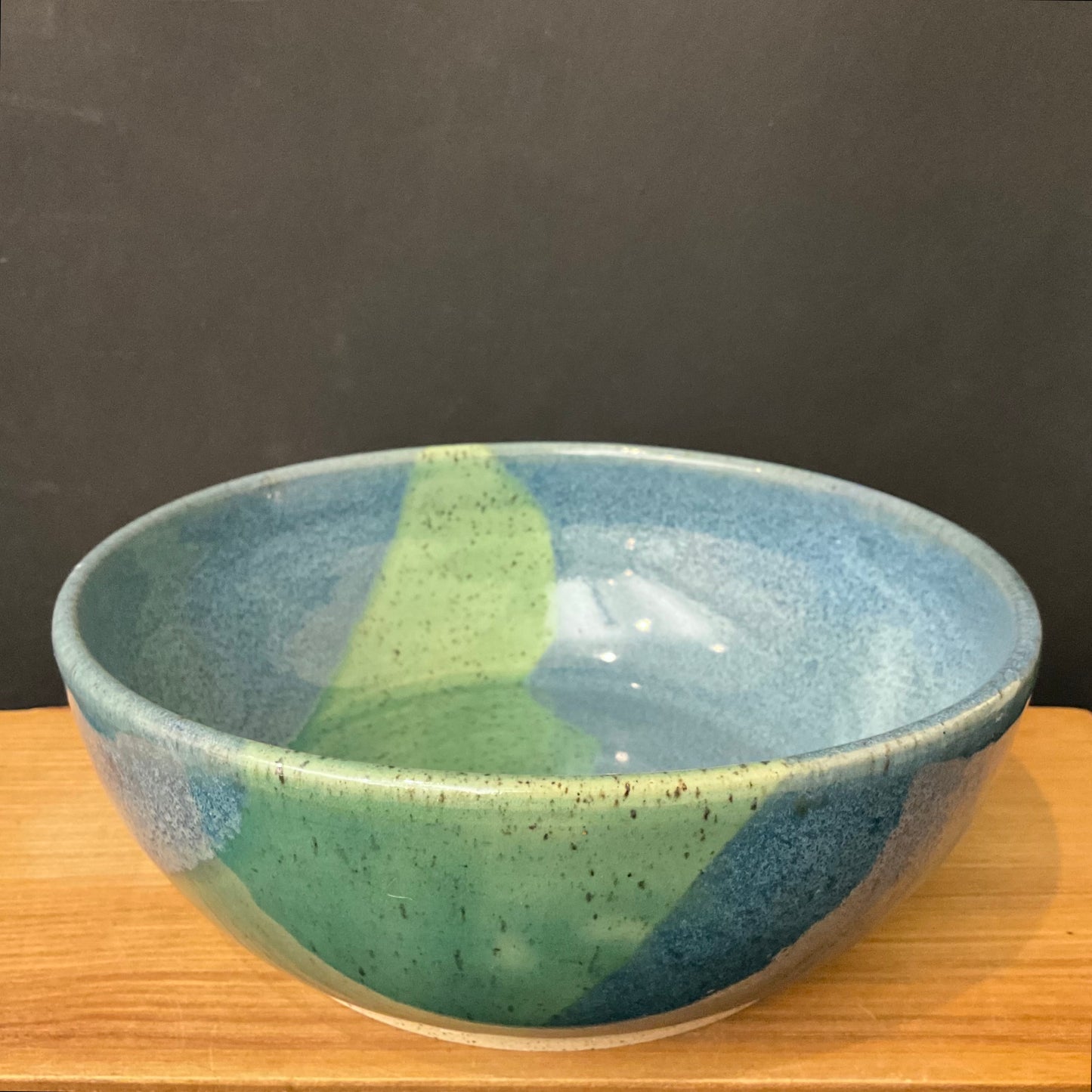 Oversized Salad Bowl with Speckled Celadon & Blue