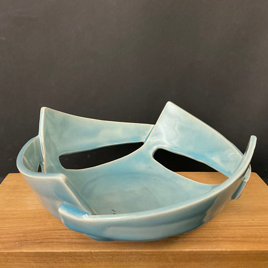 Large Mid-century Modern "Windmill" Bowl Aqua