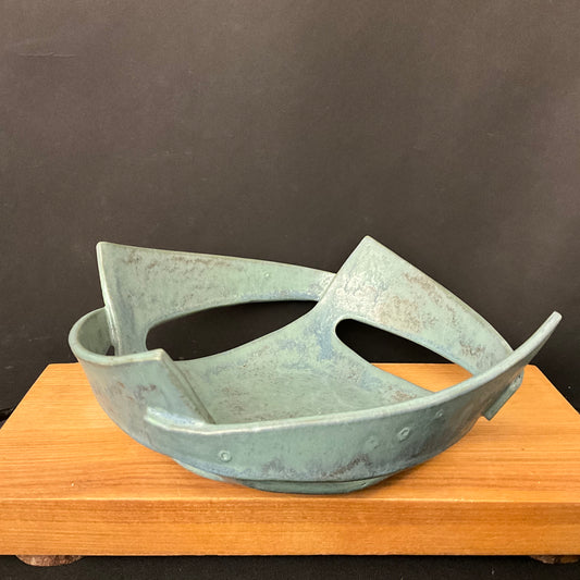 Large Mid-century Modern "Windmill" Bowl Patina Green