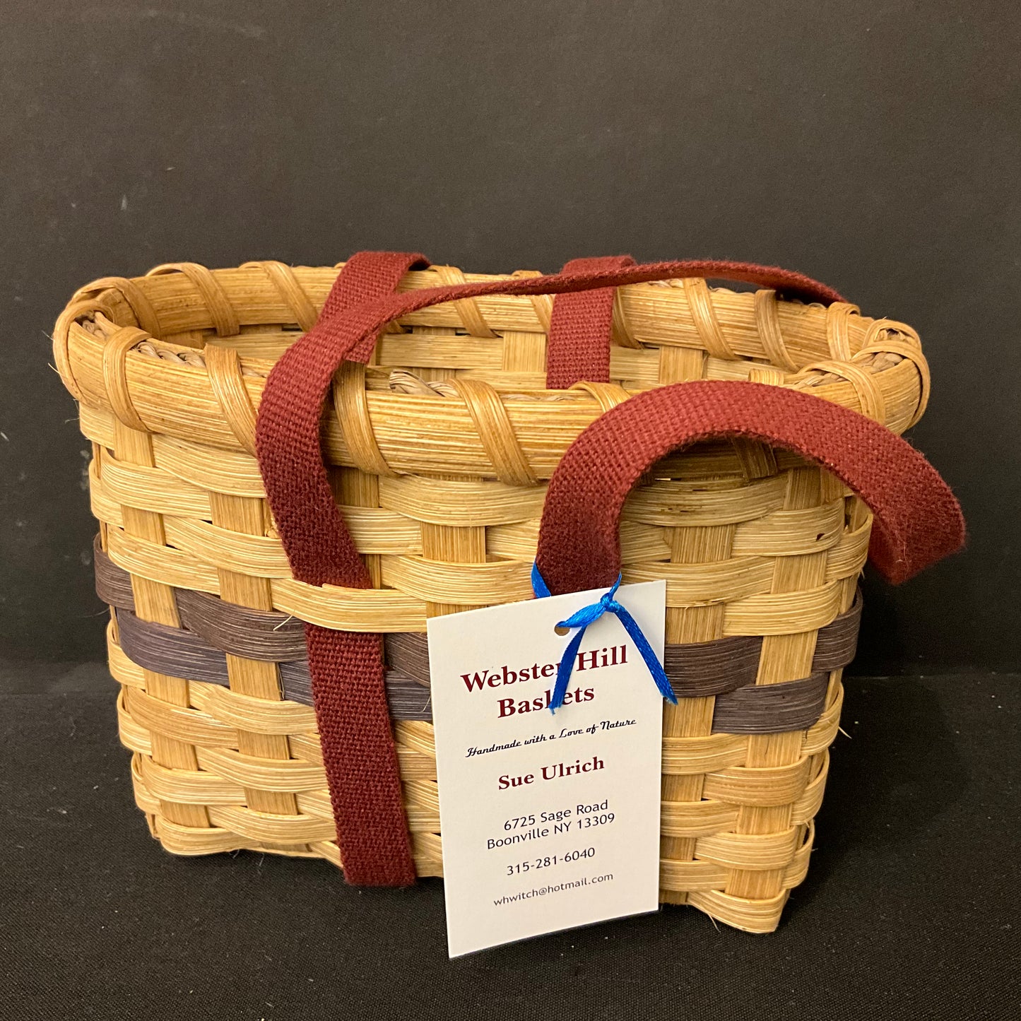 Mini Tote Basket with Maroon Straps