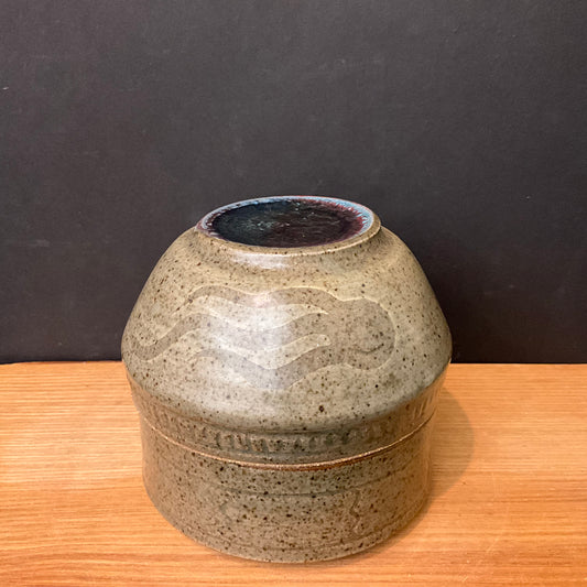 Lidded Dish Gray Green Triple Tail with Melted Glass Top