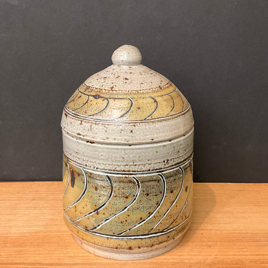 Stoneware Domed Jar Gray & Golden Green
