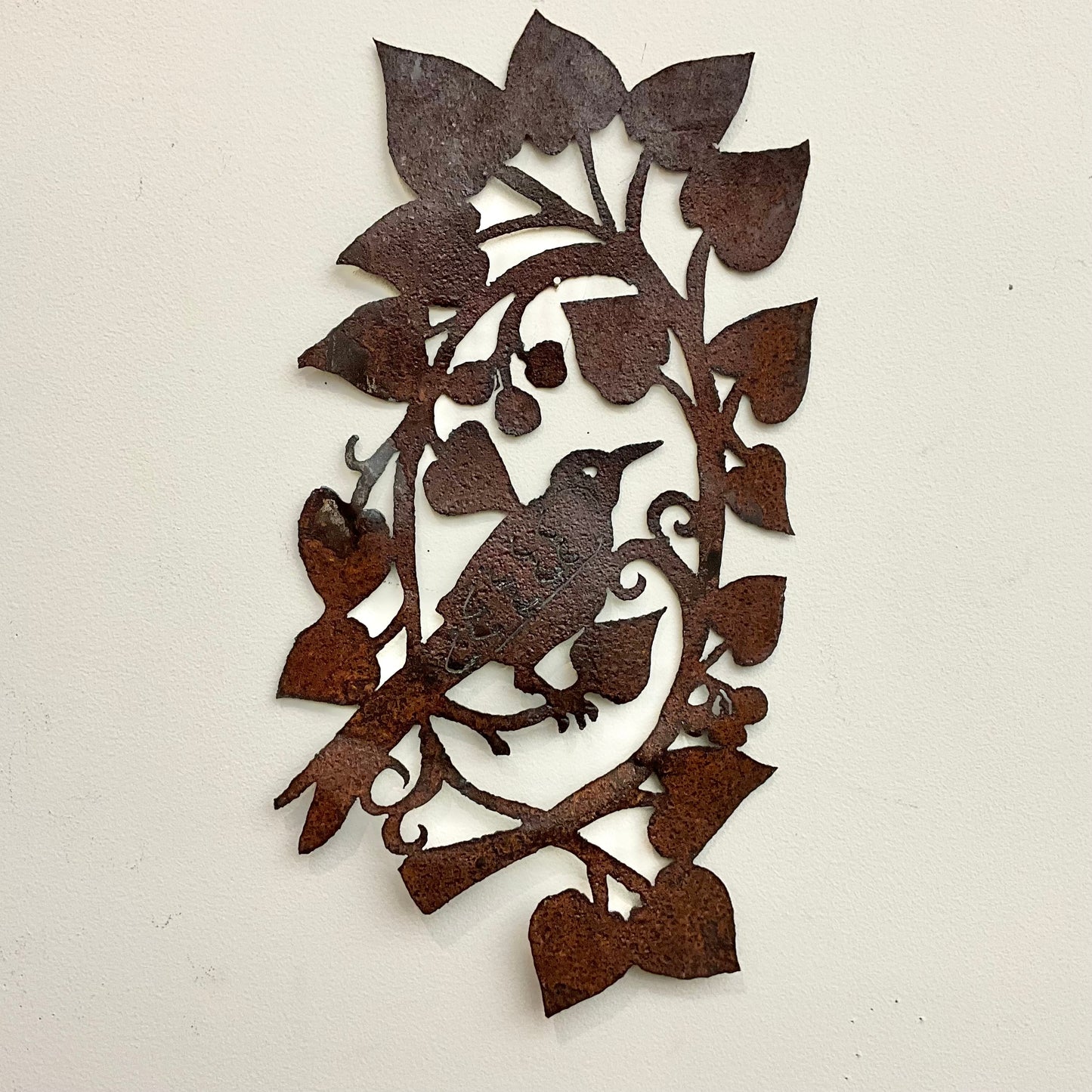 "Northern Flicker in Oval Wreath of Leaves", metal wall art