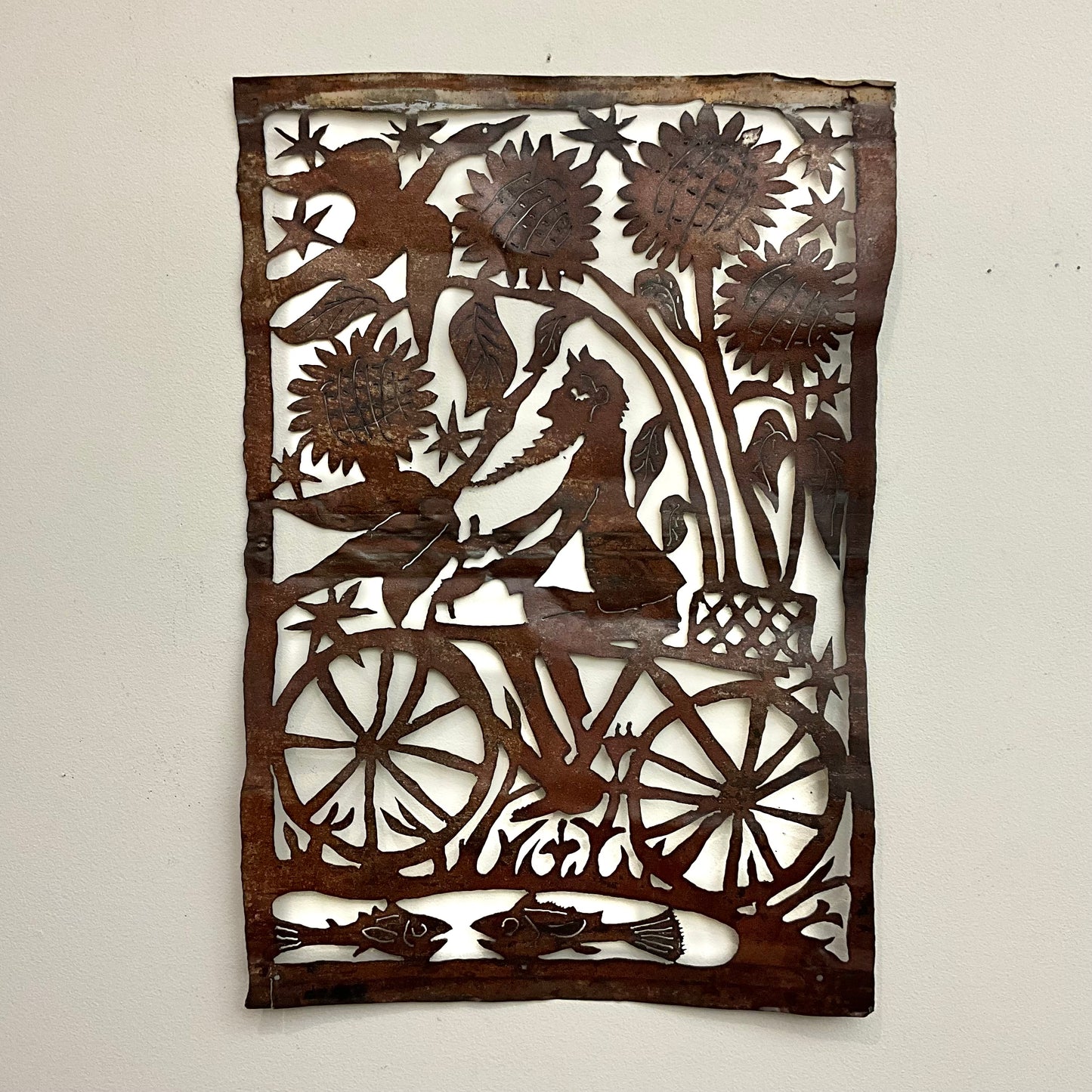 "Among the Sunflowers", metal wall art