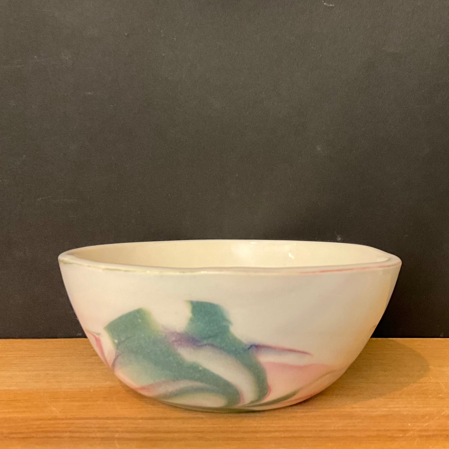 Small Porcelain Slip Bowl with Pastel Swirl Design