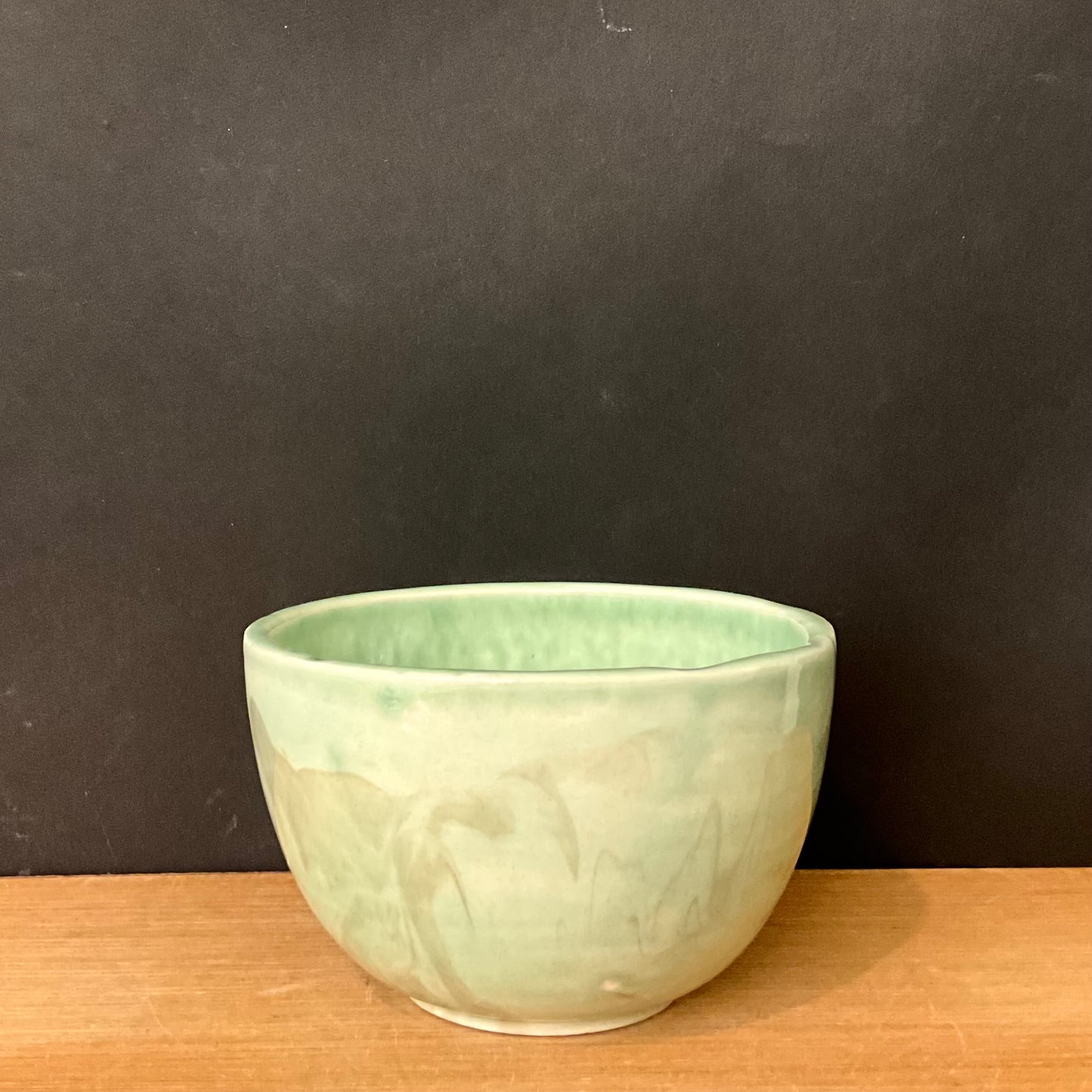 Tea Bowl with Pale Green Drip Glaze