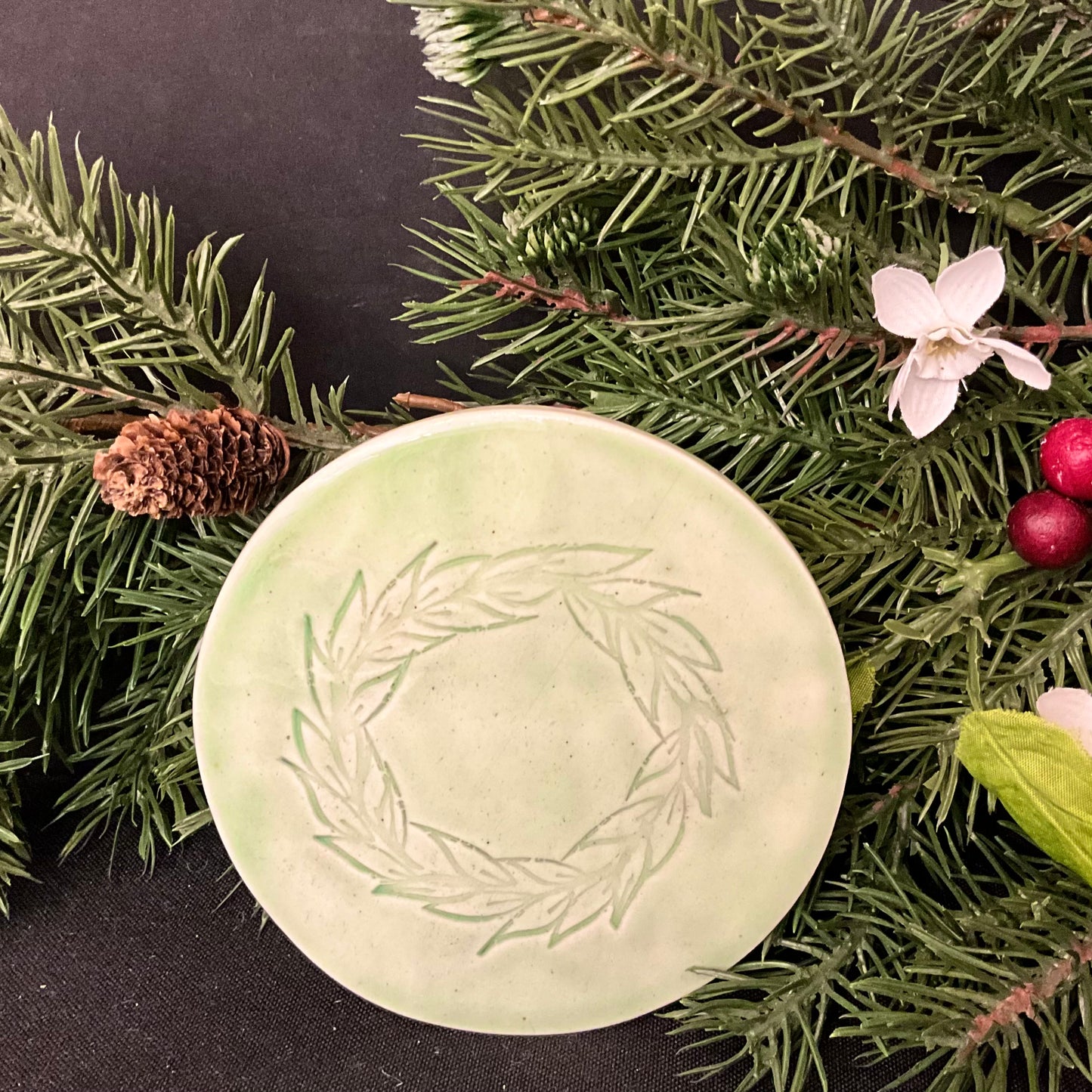 Coasters Pale Green with Wreath Design