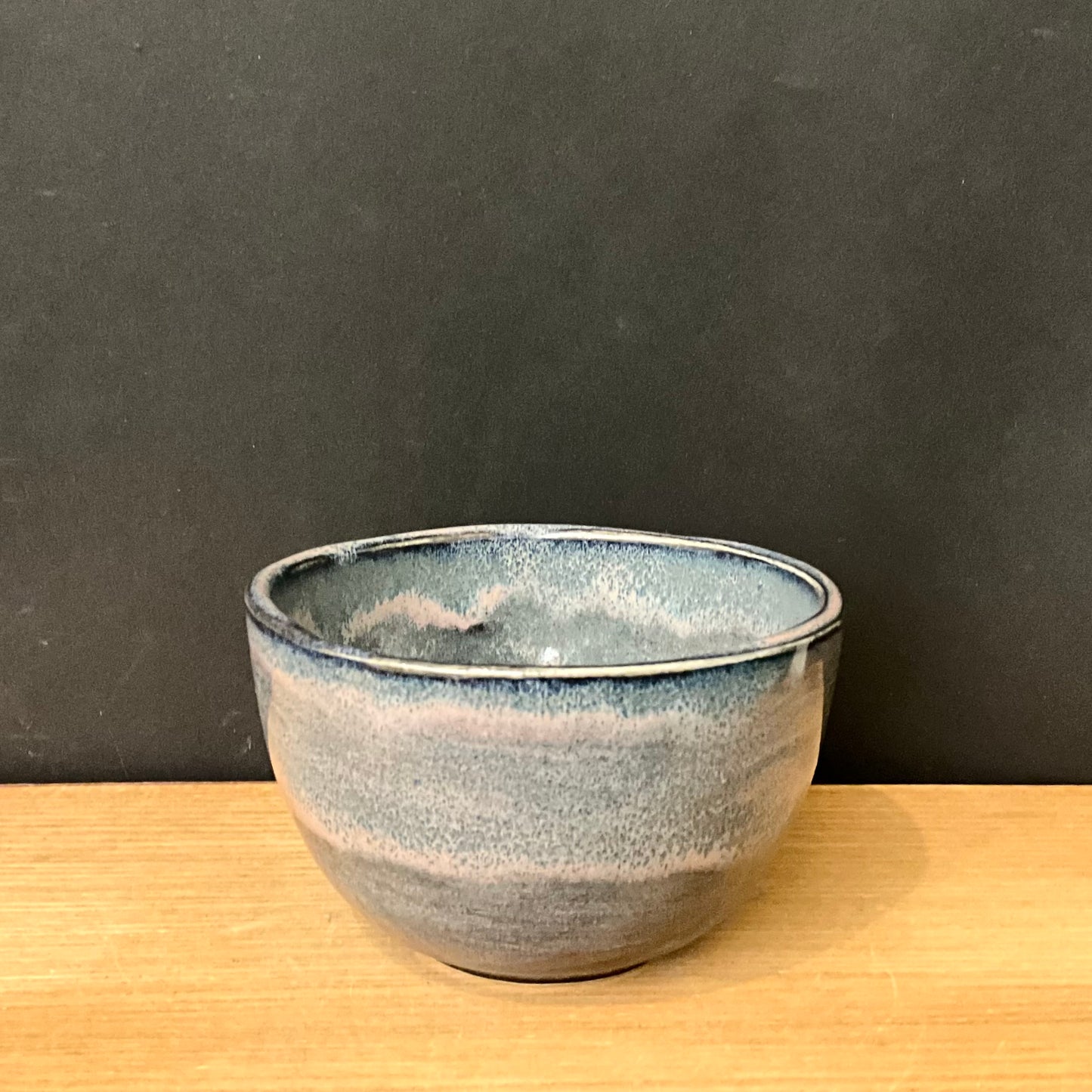 Tea Bowl with Steel Blue & Pink Drip Glaze