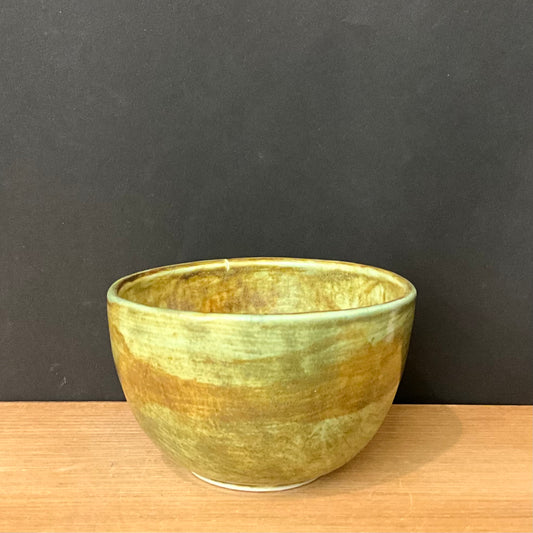 Tea Bowl with Green & Rust Drip Glaze
