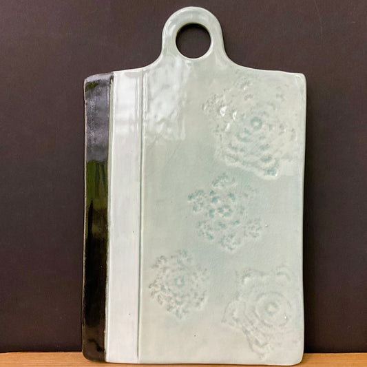 Ceramic Charcuterie Board Snowflake Design Pale Aqua and Black