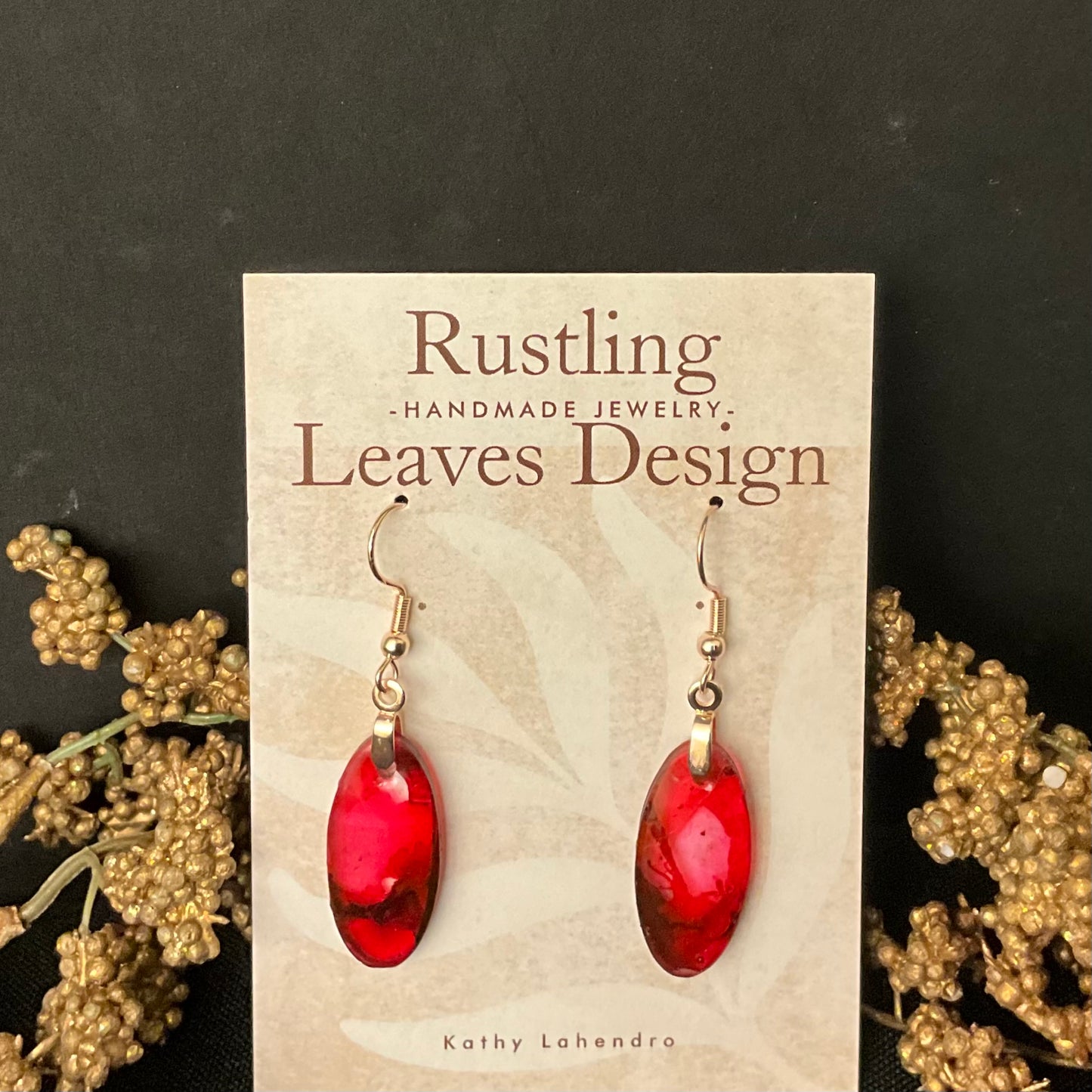 Petite Pink Red Resin Oval Earrings