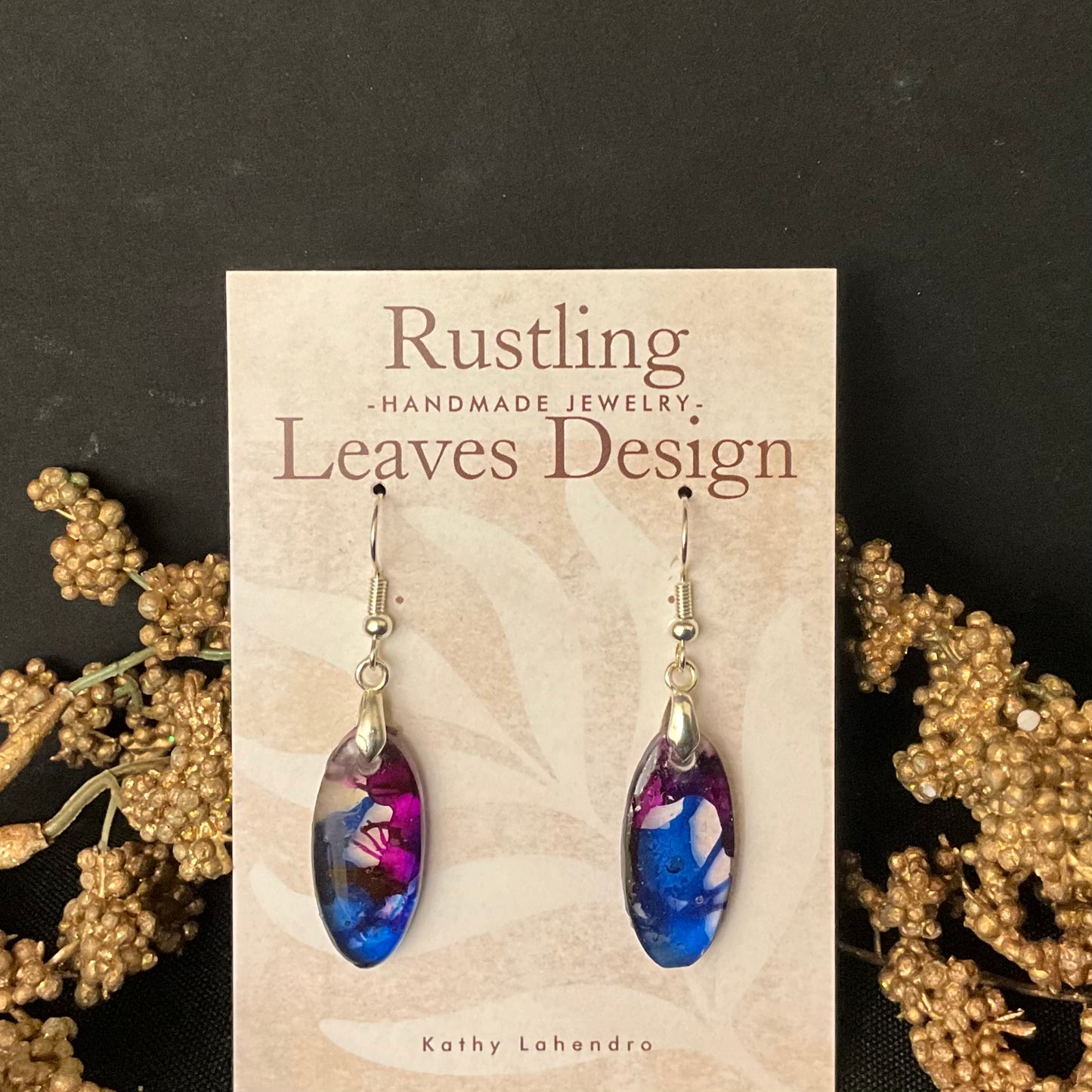 Petite Pink & Blue Resin Oval Earrings
