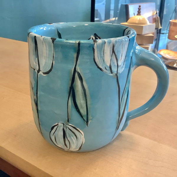 Mug Deep Aqua with White Tulips