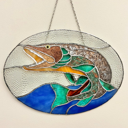 Oval Stained Glass with Muskie