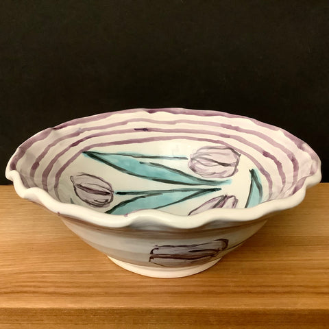 Majolica Bowl with Purple Tulips