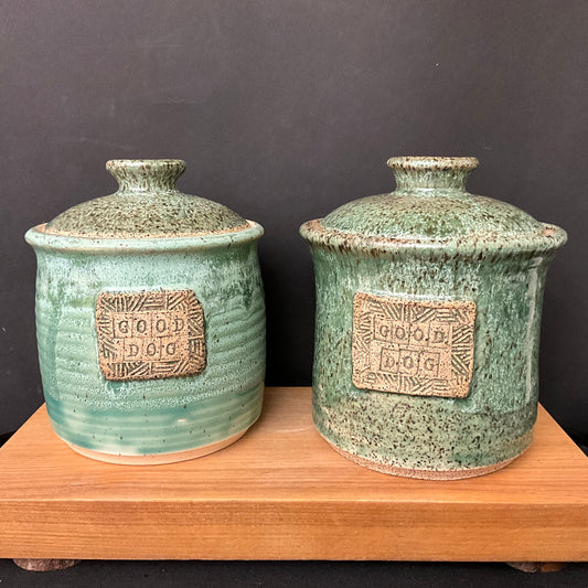 Good Dog Canister in Speckled Green Glaze