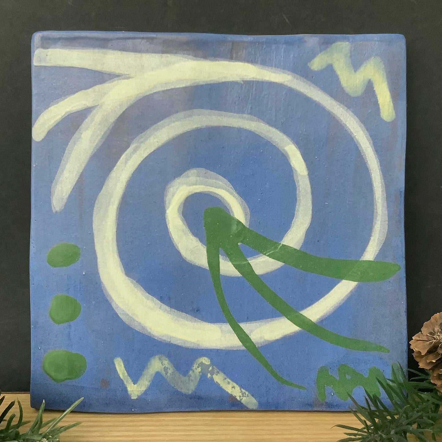 Blue Tile with Abstract Design