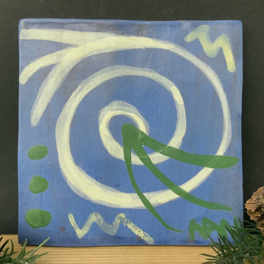 Blue Tile with Abstract Design