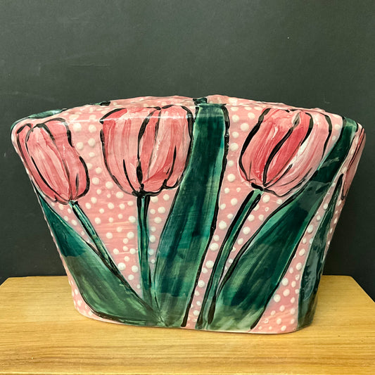 Ceramic Tulip Holder with Pink Tulip Design