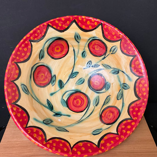 Large Shallow Flared Serving Bowl in Yellow & Orange